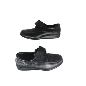 Dr Scholls Shoes Black Leather Quilted Comfort Slip On Womens Size 8.5 Wide‎